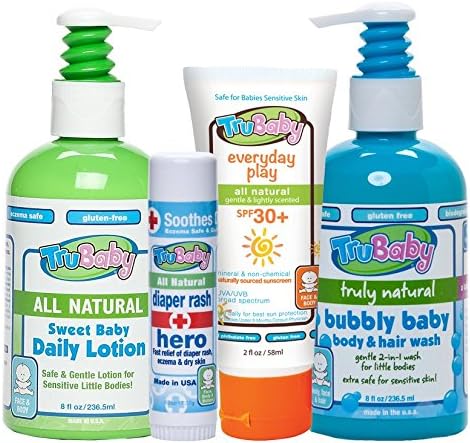 TruBaby Daily Sunscreen and Bath Essentials Starter Light Citrus Scent, 4 Piece Gift Set