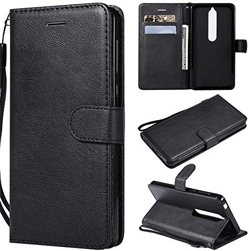 MGVV Nokia 6 Phone Case, Slim Fit Flip PU Leather Wallet Case with 3 ID&Credit Cards Pocket & Kickstand Function for Nokia 6 with Wrist Strap Black
