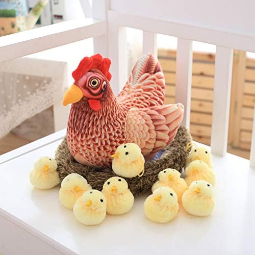 Lijia Plush Stuffed Toys Cute 3D Simulation Big Hen Chick Doll Creative Child Companion Plays Toy Sofa Decorative Pillow Chick 8Cm + Hen 32Cm Long 24Cm High + 10 + Hen Chicks Nest