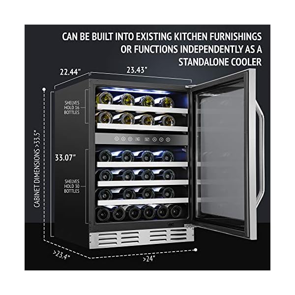 Ivation-46-Bottle-Dual-Zone-24-Built-In-Compressor-Wine-CoolerCellar-Undercounter-Wine-Fridge-Temperature-Control-40-50F50-66F-Refrigerator-Quiet-Operation-LED-Light-Glass-Stainless-Steel