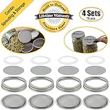 4 Sets: Stainless Steel Sprouting Lids + Storage Caps (4 Curved Sprouter Screens,4 Inserts,4 Bands,4 Seals) - For Wide Mouth Mason Canning Jars Kerr/Ball. Rust-Proof, BPA-free Seed Grower Sprouts Kit