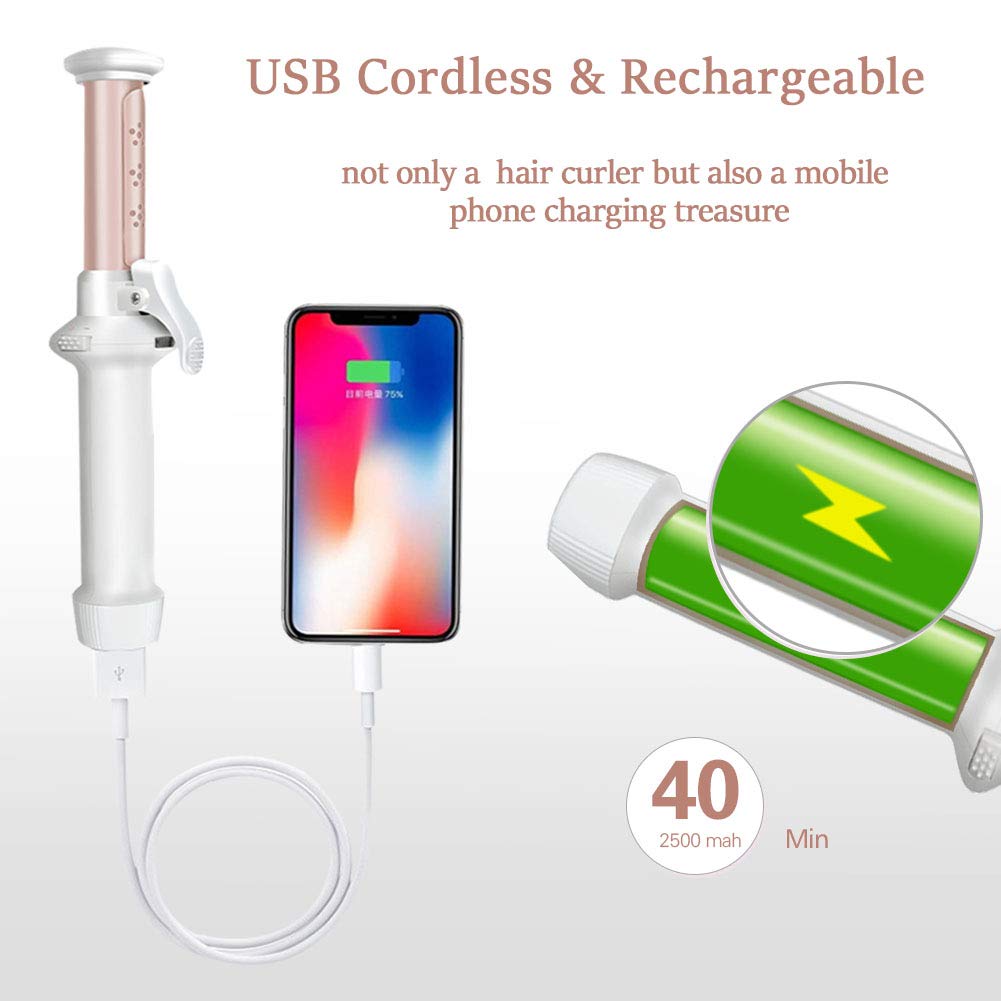 Cordless Curling Wand, Sembelle Professional 2 in 1 Ceramic Hair Curling Iron 1 Inch Mini Hair Curler for Loose Curls USB Charging & Rechargeable, Portable for Worldwide Traveling