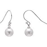 925 Sterling Silver Imitation Pearl Hook Drop Earrings, White / 8MM