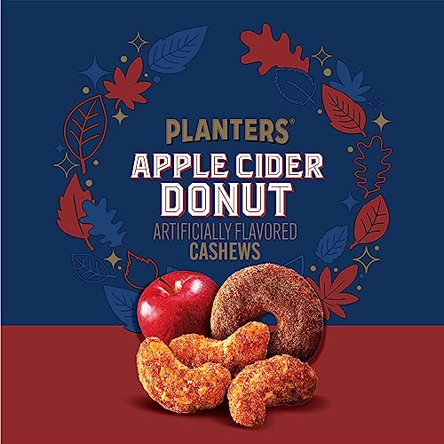 PLANTERS APPLE CIDER DONUT CASHEWS, COOKING & BAKING NUTS & SEEDS, FLAVORED CASHEWS, FALL SNACKS, CASHEW, PARTY SNACK, PLANT-BASED PROTEIN, 12.5 OZ CANISTER