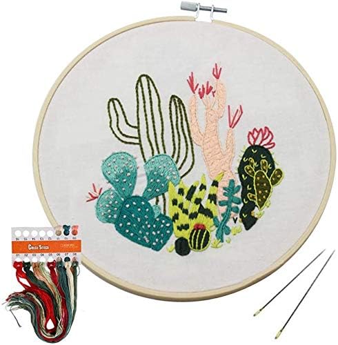 Embroidery Starter Kit with Pattern,Full Range of Stamped Embroidery Kits with 1 Pcs Embroidery Cloth with Pattern,1 Pc Bamboo Embroidery Hoop,Color Threads Tools Kit (Style 5)