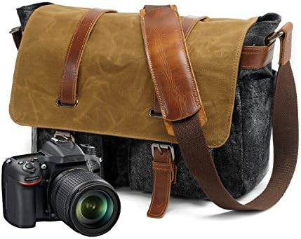 Ponerine Waterproof Camera Canvas Leather DSLR SLR Vintage Camera Messenger Bag
