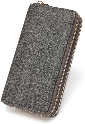 PU Leather Unisex Double Zipper Wallets Clutch Purse with Card Holder Grey