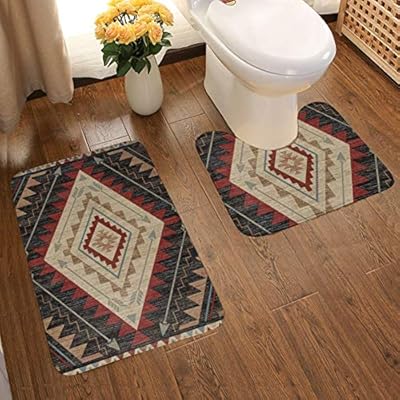 Amazon Com Vbcdgfg Bathroom Rugs Sets 2 Piece Western Arrow Southwest Native American Bathroom Rugs Mats Set 2 Pieces Bath Rugs For Bathroom Washable U Shaped Contour Rug 19 5 X 31 5 Inch Kitchen Dining