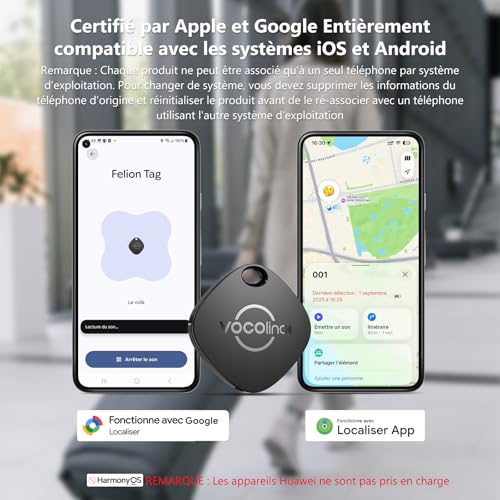 VOCOlinc Android Smart Tag Set of 4 Dual System, Air-tag Tracker Works with Apple and Google App Locate Tracker, Tracker Object Locators for Suitcase/Keys/Bags/Luggage, Replaceable Battery