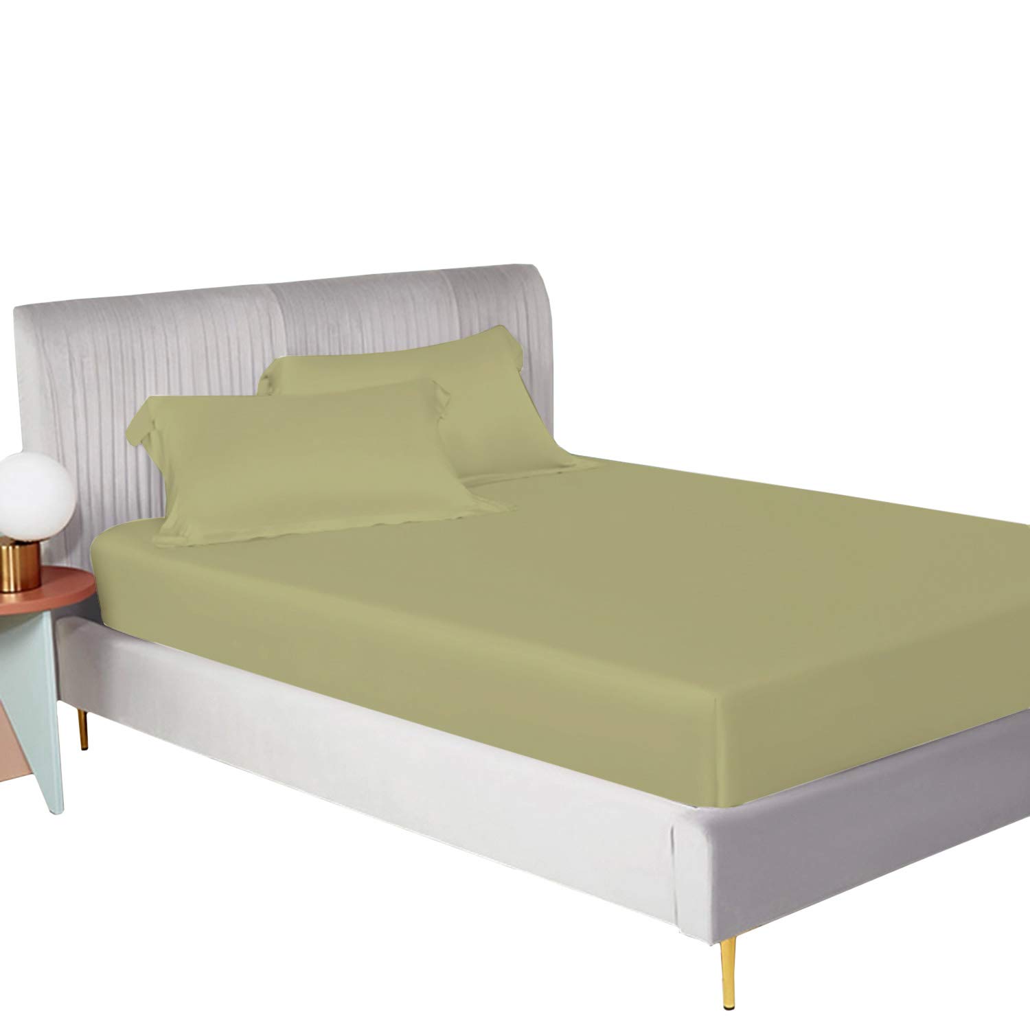 Brit Cotton T300 Extra Deep 12"/ 30 cm Fitted Bed Sheets 100% Egyptian Cotton (Green, DOUBLE)