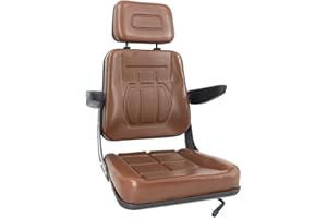 TABODD Universal Forklift Seat for Garden Lawn Mower, Komatsu Style Folding Seat Suspension Seat with Armrest and Slidable Track for Mini Digger Forklift Excavator & Skid Loader, Brown