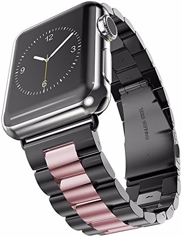 Houding-PRO Link Bracelet Band for Apple Watch,Black Rose Gold Stainless Steel Metal Replacement Smart Watch Strap Bracelet With Link Removal Tool For Iwatch Series 3/2/1(Black and Rose Gold 42mm)