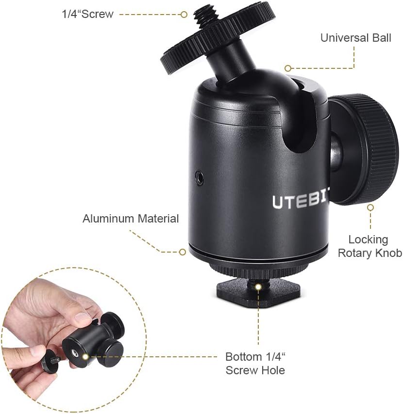 UTEBIT Camera Ball Head, 360° Swivel Tripod Ballhead Mount, 24mm Mini Aluminum Alloy Tripod Ball Head, Maximum Load 5kg/11lbs - Image 4