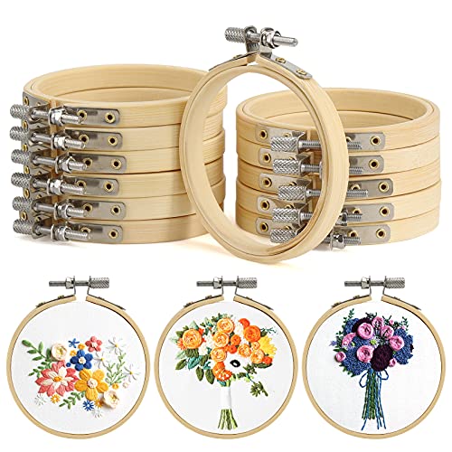 BigOtters 12PCS 3 Inch Embroidery Hoops Set, Bamboo Circle Cross Stitch Hoop Ring Tiny Embroidery Hoop Mini Embroidery Hoop Bulk for DIY Art Craft Handy Sewing
