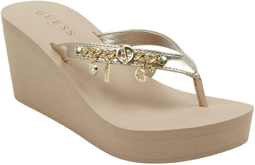 GUESS Factory Women's Scout Wedge Flip Flops Gold FlipFlops