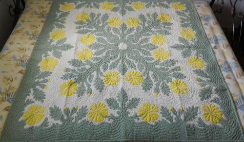 Hawaiian quilt bedspread 100% hand quilted/hand appliqued full/queen size 80x80 New