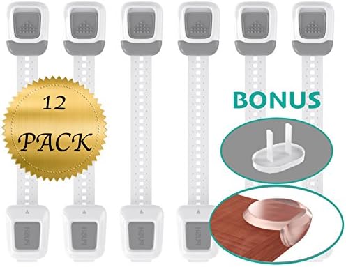 Quay Qualitee Baby Safety Lock to baby proof Cupboards, Windows, Sliding Doors, Pet Doors, Garbage Bins &amp; More. Flexible. Adjustable. 10" ideal for any location. EASY TO INSTALL -Best Quality- 12 PACK