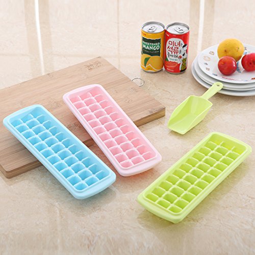 Fangfang Reusable Popsicle Frozen Ice Cream Pop Mold Maker Ice Cube Bin With 33 Ice Cubes (Green)