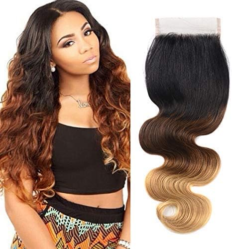 Human Hair Lace Closure Ombre Blonde Hair Closure 4x4 Body Wave Pre Plucked Honey Blond Free Part Closure Virgin Remy Hair Quality Hair Soft 16 inch