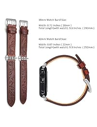 Ezzdo   Correa de repuesto para Apple Watch (piel, estilo retro, hecha a mano, correa de piel auténtica, para hombres, mujeres, color marrón, para Iwatch 1.496 in, 1.654 in, serie 1 2 3)