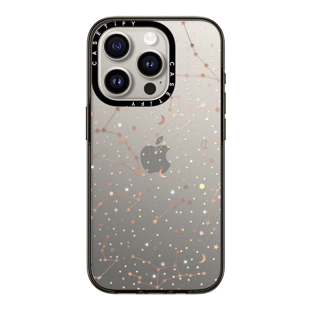 CASETiFY Compact iPhone 15 Pro Case [4 ft. 2X Military Grade Drop Protection/Slim/Lightweight] - Space Pattern on Clear Background - Clear Black