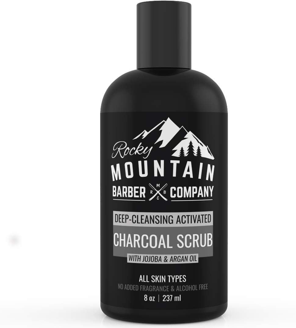 Charcoal Face Scrub Acne Exfoliator - Deep Gentle Facial Wash Cleansing For Normal to Oily Skin Types - Contains Argan Oil & Jojoba Oil - No Added Fragrance - 8 OZ
