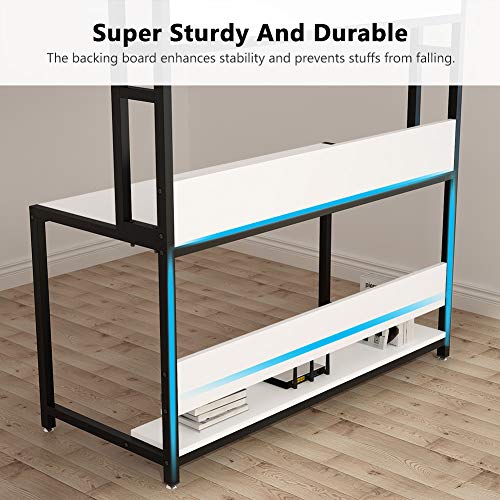 Tribesigns 55 Inches Large Computer Desk with Hutch, Modern Writing Desk with Bookshelf, PC Laptop Study Table Workstation for Home, White + Black Legs