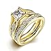 SAINTHERO Mens Womens Wedding Bands Rings Set 316L Titanium Stainless Steel Gold Plated Princess Cut Solitaire CZ Promise Rings High Polished Finish Comfort Fit Size 8