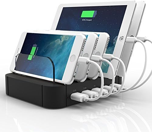 5 Port USB Charging Station Charge Dock Organizer, sanipoe Cell Phone Charger Multi Port Desktop Docking Devices - Compatible with Smartphone, iPad, Samsung Galaxy, and Other Tablets