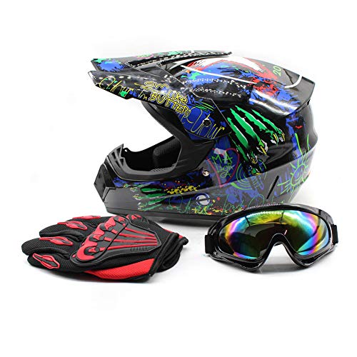 WUPYI Youth Kids Motocross Helmets Offroad Helmet Gloves Goggles DOT Certification Motocross Helmet Motorcycle ATV Dirt Bike (Fashion 1 L)
