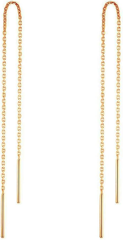 14k Gold Earrings For Women Dangle Earrings Drop Thread Dangling Earrings Minimalism Dipped Long Chain Earring (Gold)
