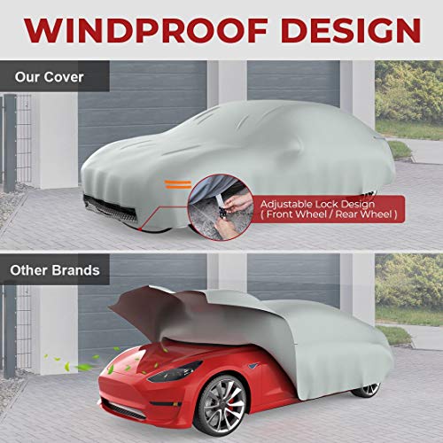 BougeRV for Tesla Model 3 Car Cover Accessories AllWeather Outdoor Waterproof Cover with