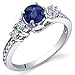 PEORA Created Blue Sapphire Women Ring 925 Sterling Silver, Enchanting Solstice Design, 0.75 Carat Round 5mm Sizes 5 to 9