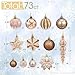 AUXO-FUN 73ct Assorted shatterproof Christmas Ornaments Luxury Collection Set in Reusable Hand-held Gift Package for Christmas Tree Decoration (Champagne)