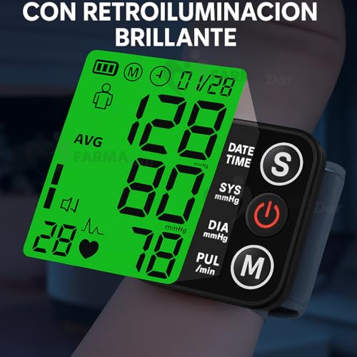 FARMADAR Baumanómetro de Muñeca Digital, Monitor de Presión Arterial Automático con Pantalla LED | Medición Precisa y Rápida, Compacto y Fácil de Usar (Negro)