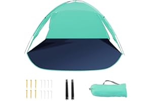 Outterra Beach Tent for 3-4 People, UPF50+ Sun Shelter with Breathable 3-Zipper Door Design, 8.0mm Reinforced Fiberglass Poles, Portable Shade Canopy for Beach & Camping (Green)