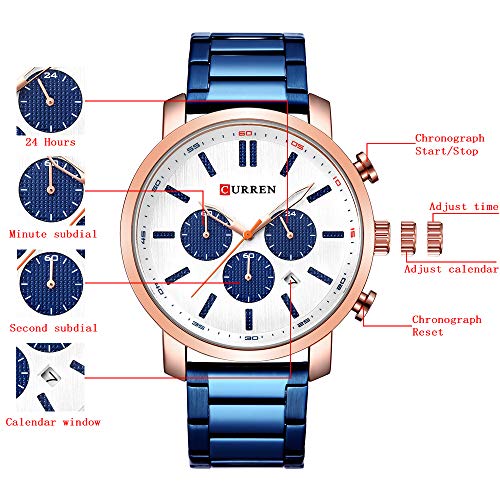Curren 8315 - Reloj de pulsera para hombre, diseño de zona horaria analógica, color azul - Imagen 4