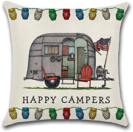 YANGYULU Cute RV Vintage Camper Travel Trailer Cotton Linen Home Decorative Throw Pillow Case Sofa Cushion Cover 18" x 18" (STYLY09)