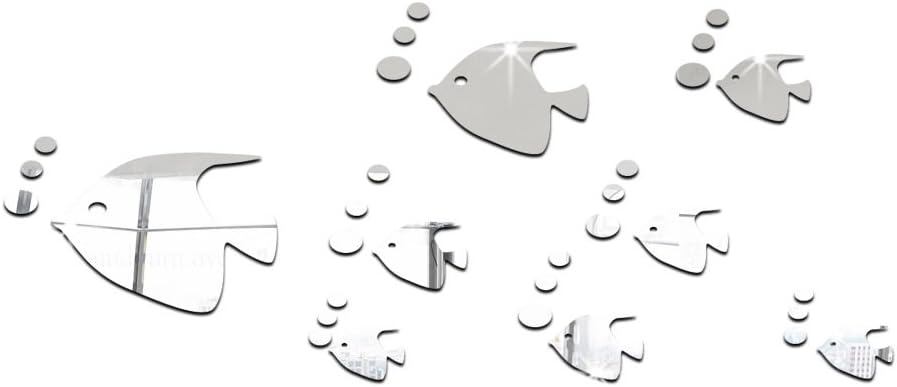 ufengke® 8-pcs 3D Tropical Fish Mirror Effect Wall Stickers Fashion Design Art Decals Home Decoration Silver - Image 3