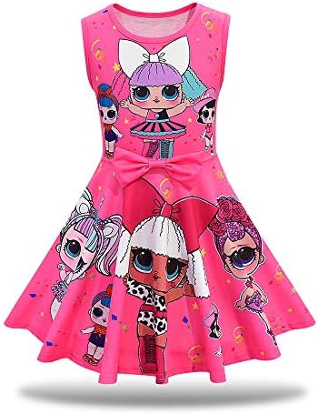 MagJazzy Little Girls Casual Dress Sleeveless Digital Printing Pageant Party Birthday Dress for Doll Surprised