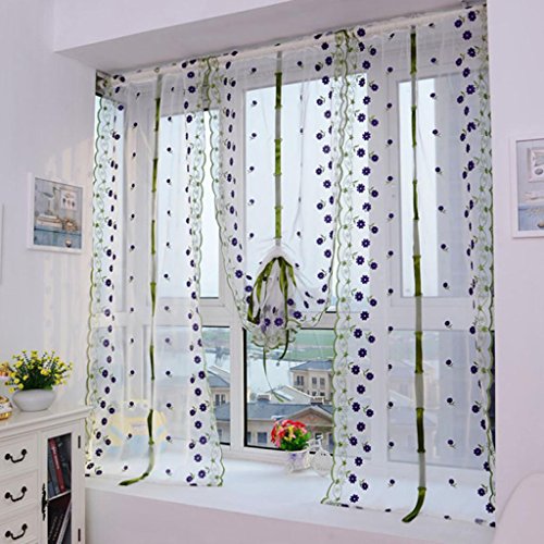 DZT1968® 1PC White Floral Tulle Sheer Chiffon Window Door Screen Curtain (40 inch x 32 inch)