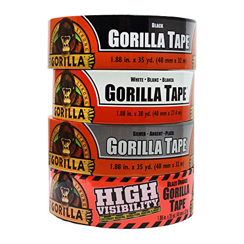 Gorilla Tape Large Roll Tough Pack including Black, White, Silver and