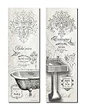 Gango Home Decor 2 Vintage French Claw-Foot Bathtub and Sink Panel Prints; Two 6x18inch UNFRAMED Paper Posters