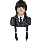 shecool Black Braided Wigs for Costume Girls Cute Long Black Wig with Bangs for Halloween Costume SL028BK