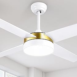 YITAHOME 52 Inch White Gold Ceiling Fans with Light