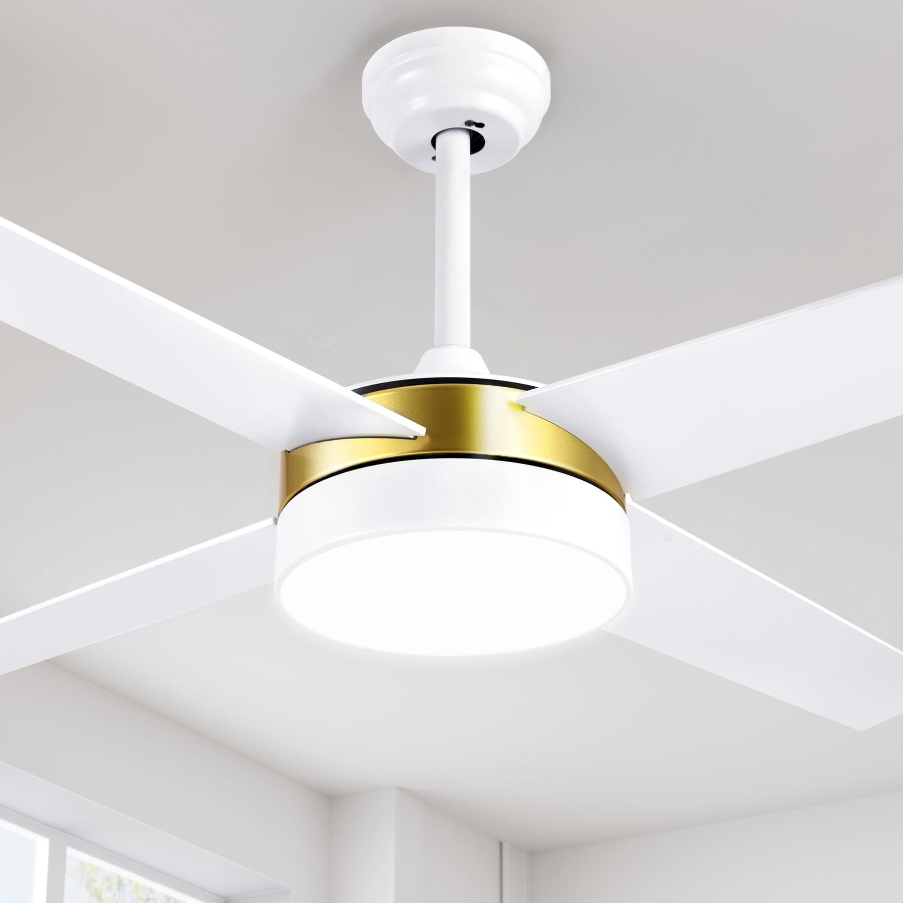 YITAHOME 52 Inch White Gold Ceiling Fans with Light