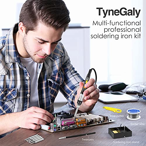 Saldatore a stagno, TyneGaly Saldatore Kit 60W con interruttore ON/OFF, Temperatura Regolabile 200~450℃, Saldatore per Precisione Saldatura, 5 Pezzi Punte, Filo per Saldatura
