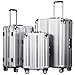 Coolife Luggage Aluminium Frame Suitcase 3 Piece Set with TSA Lock 100% PC (SILVER)