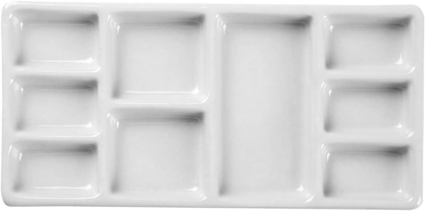 MEEDEN 9-Well News Ceramic Rectangle Artist Paint Palette for Watercolor Gouache Acrylic Oil Painting 6-4/5 by 3-1/3-Inch