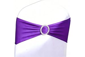 JFDYDM 50 Pack Purple Chair Sashes, Purple Chairs Bands for Wedding Party Decor, Spandex Chair Bows with Buckle for Banquet Bridal Shower Decoration, Chair Ties